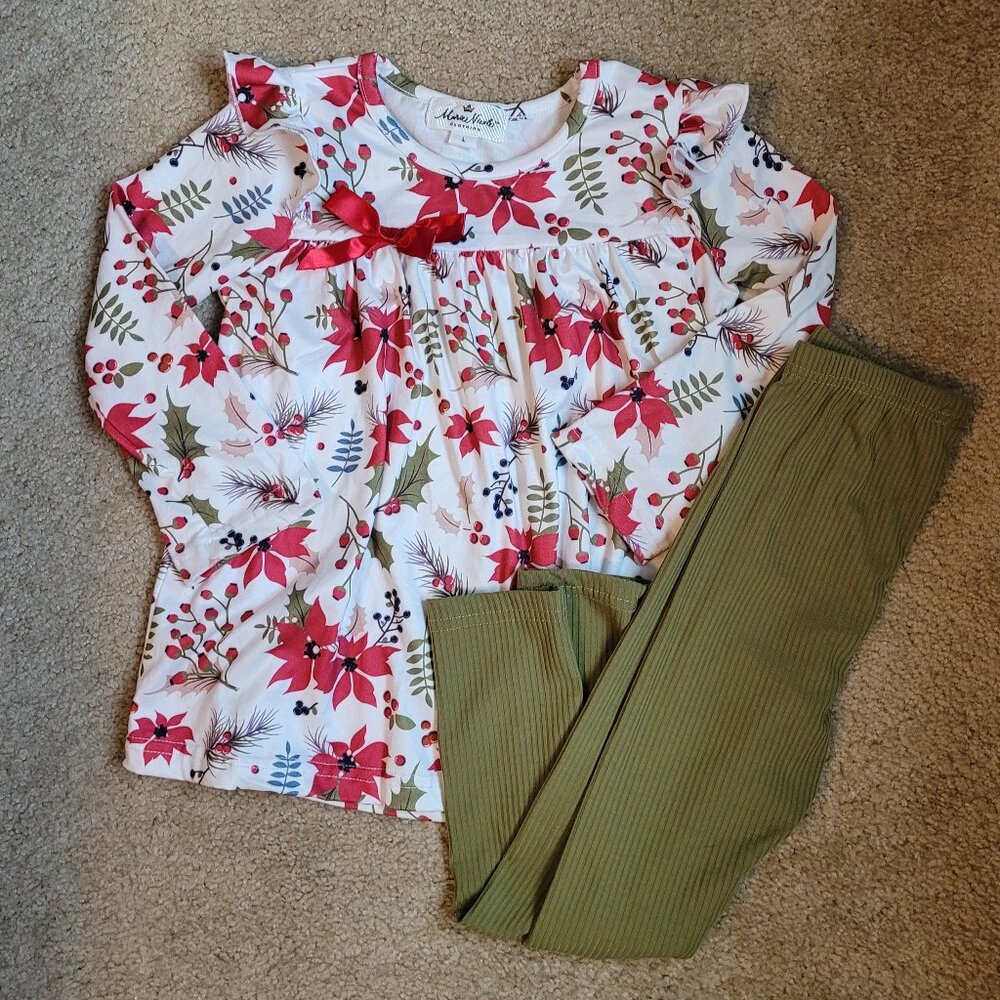 Poinsettia little girl Christmas outfit